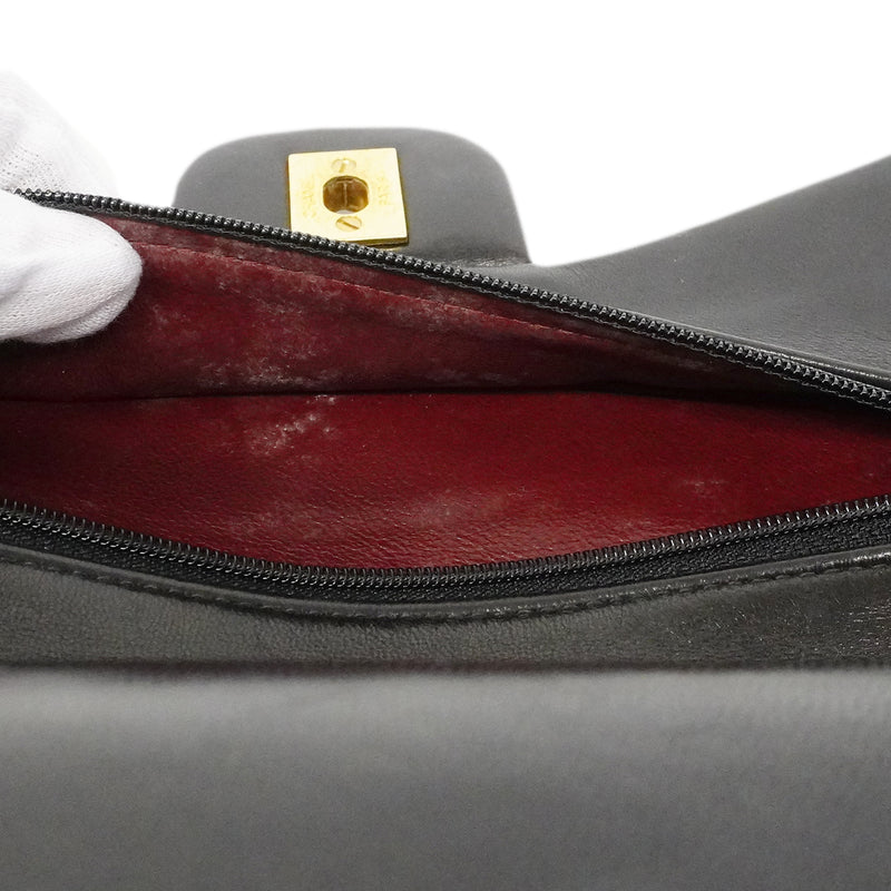 【6ga0006】シャネル ショルダーバッグ マトラッセ Wフラップ Wチェーン ラムスキン ブラック ゴールド金具【中古】レディース