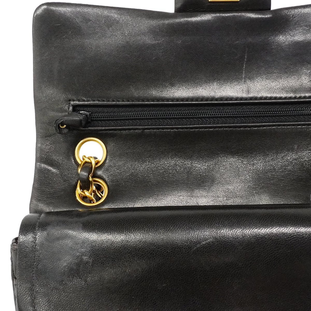 【6ga0006】シャネル ショルダーバッグ マトラッセ Wフラップ Wチェーン ラムスキン ブラック ゴールド金具【中古】レディース