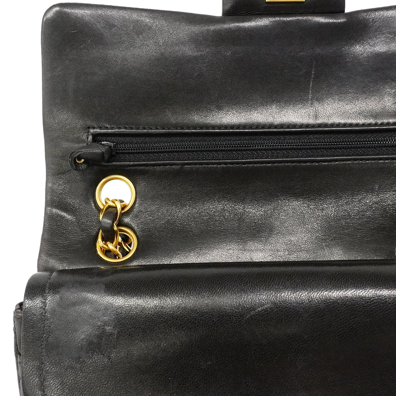 【6ga0006】シャネル ショルダーバッグ マトラッセ Wフラップ Wチェーン ラムスキン ブラック ゴールド金具【中古】レディース