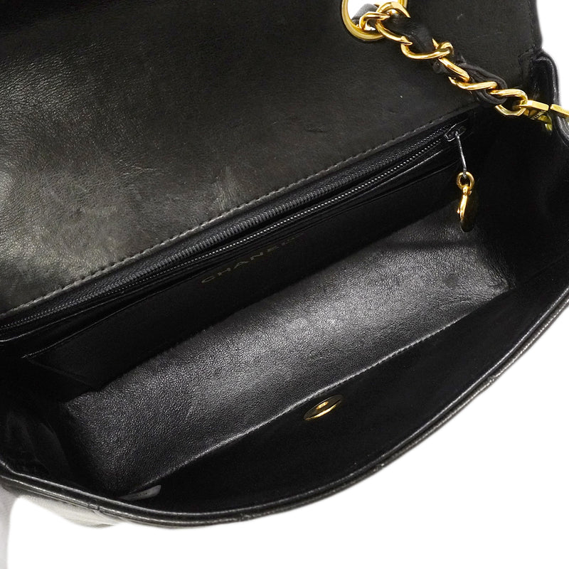 【6ga0007】シャネル ショルダーバッグ ダイアナ チェーンショルダー ラムスキン ブラック ゴールド金具【中古】レディース