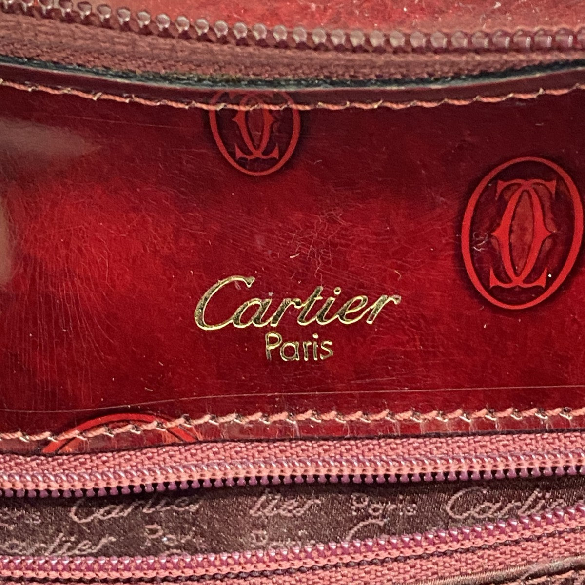 【6ga0026】カルティエ リュック・デイパック ハッピーバースデー レザー ボルドー ゴールド金具【中古】レディース