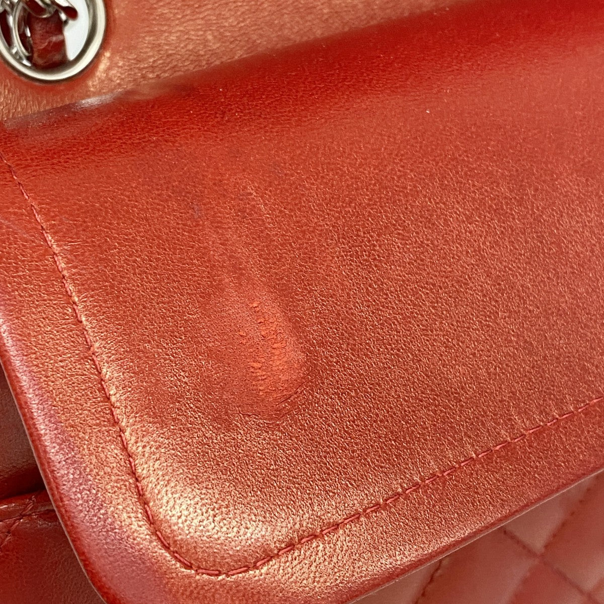 【6ga0043】シャネル ショルダーバッグ マトラッセ Wフラップ Wチェーン ラムスキン レッド シルバー金具【中古】レディース