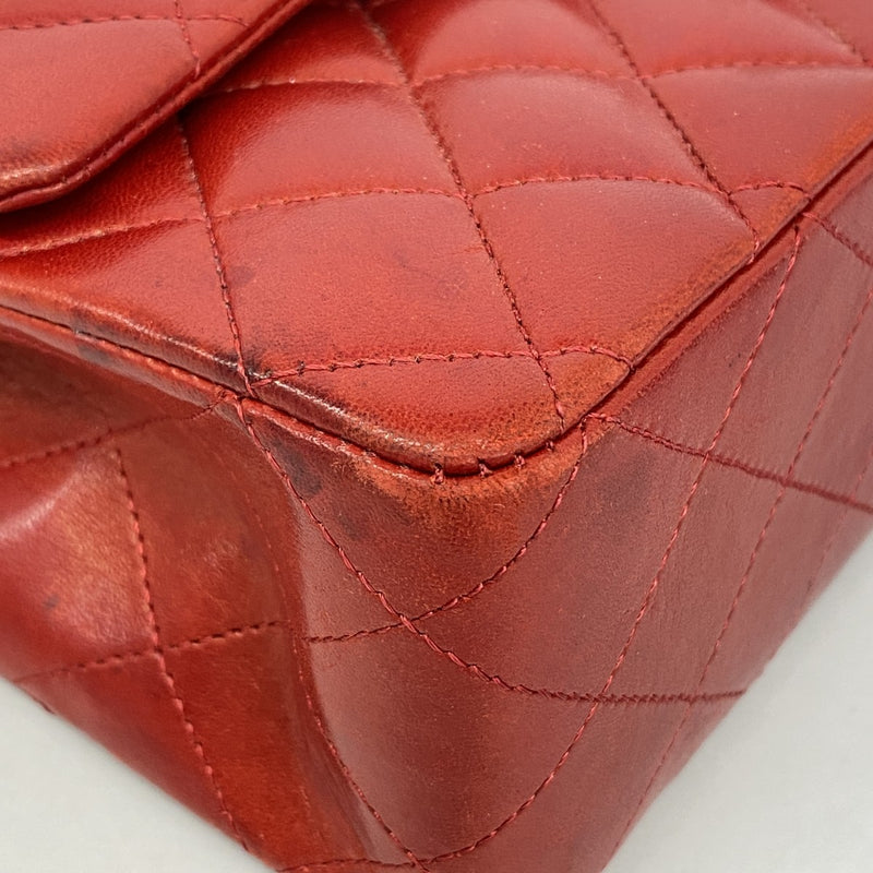 【6ga0043】シャネル ショルダーバッグ マトラッセ Wフラップ Wチェーン ラムスキン レッド シルバー金具【中古】レディース