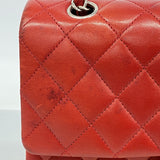 【6ga0043】シャネル ショルダーバッグ マトラッセ Wフラップ Wチェーン ラムスキン レッド シルバー金具【中古】レディース