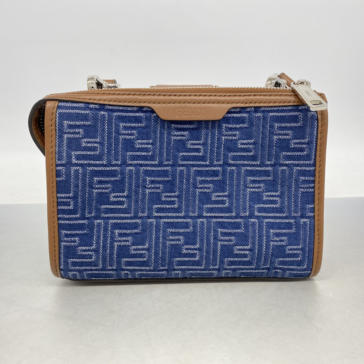 【6ga0044】フェンディ ショルダーバッグ ダブルバケット レザー デニム ブルー ブラウン シルバー金具【中古】レディース