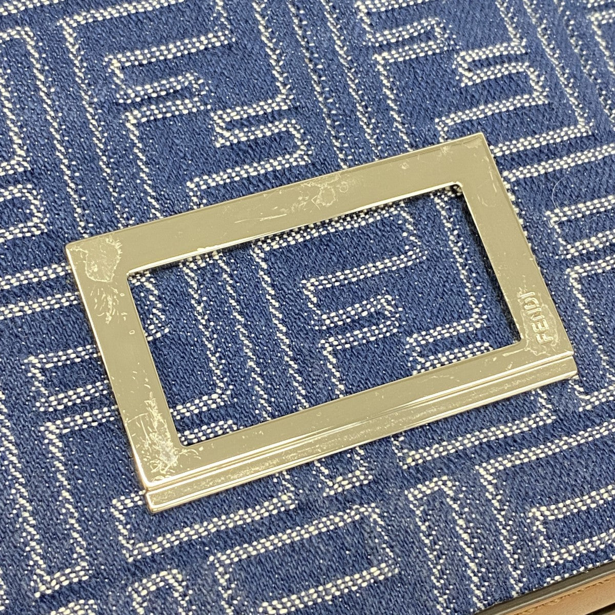 【6ga0044】フェンディ ショルダーバッグ ダブルバケット レザー デニム ブルー ブラウン シルバー金具【中古】レディース