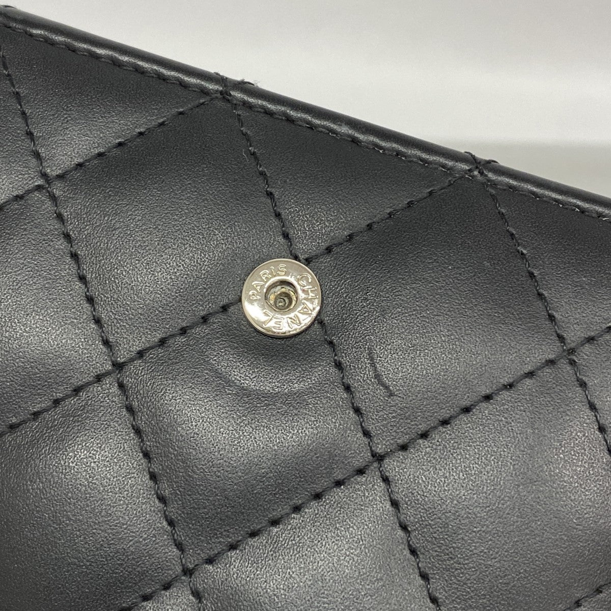 【6ga0051-k】シャネル 財布 カンボン ラムスキン ブラック シルバー金具【中古】レディース