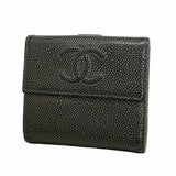 【6ga0052-k】シャネル 財布 キャビアスキン ブラック シルバー金具【中古】レディース