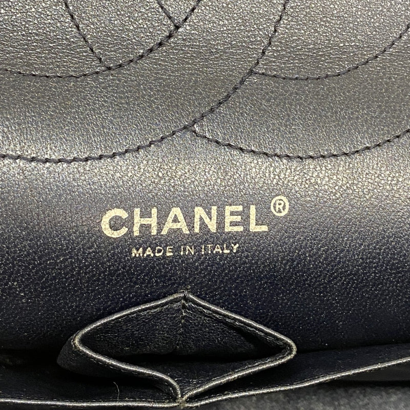 【6ga0054-k】シャネル ショルダーバッグ 2.55/マトラッセ Wフラップ Wチェーン カーフ メタリックネイビー シルバー金具【中古】レディース