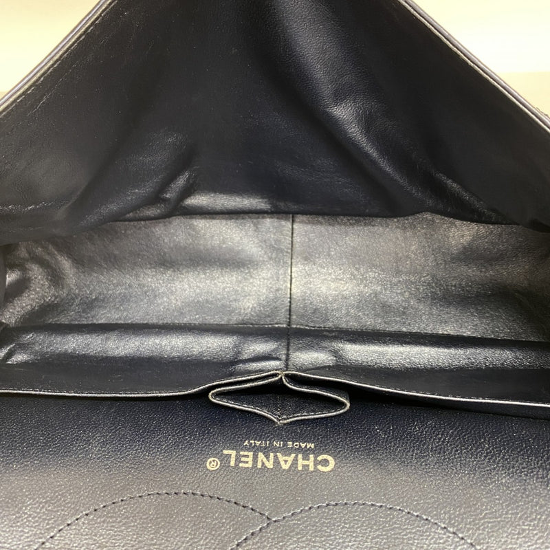 【6ga0054-k】シャネル ショルダーバッグ 2.55/マトラッセ Wフラップ Wチェーン カーフ メタリックネイビー シルバー金具【中古】レディース