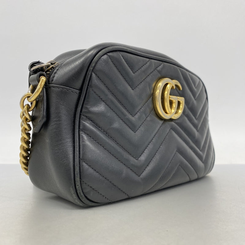 【6ga0060-k】グッチ ショルダーバッグ GGマーモント 447632 レザー ブラック ゴールド金具【中古】レディース