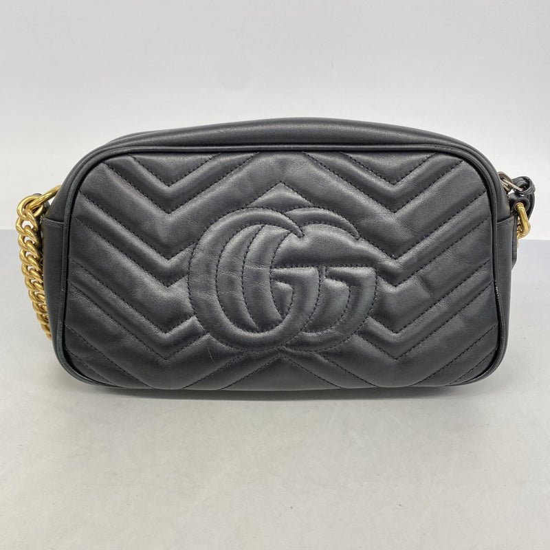 【6ga0060-k】グッチ ショルダーバッグ GGマーモント 447632 レザー ブラック ゴールド金具【中古】レディース