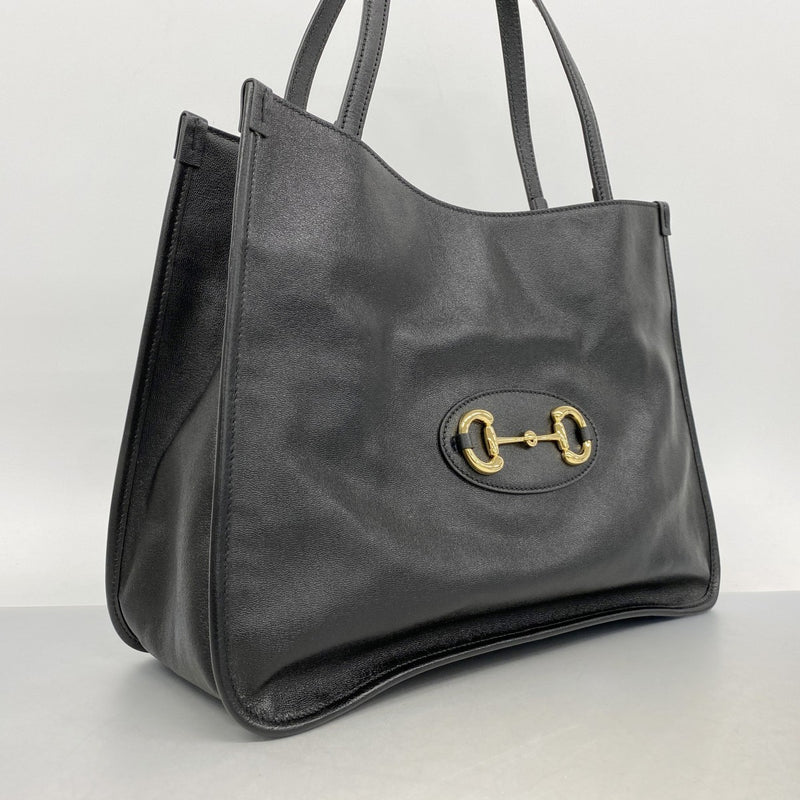 【6ga0061-k】グッチ トートバッグ ホースビット 623694 レザー ブラック ゴールド金具【中古】レディース