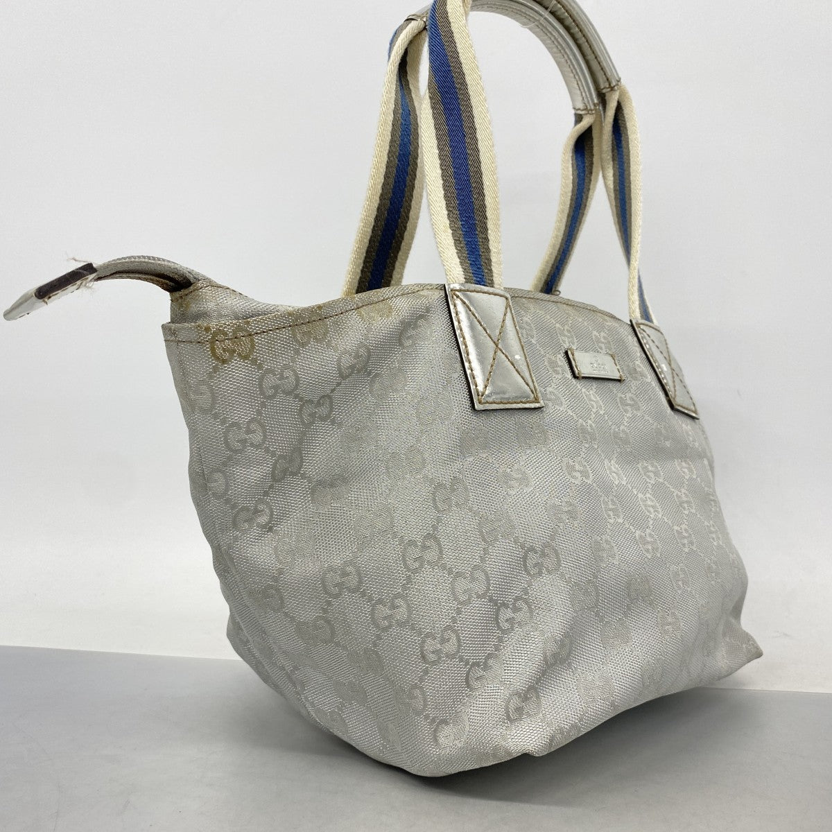 【6ga0064-k】グッチ ハンドバッグ GGキャンバス 131223 ナイロンキャンバス シルバー シルバー金具【中古】レディース