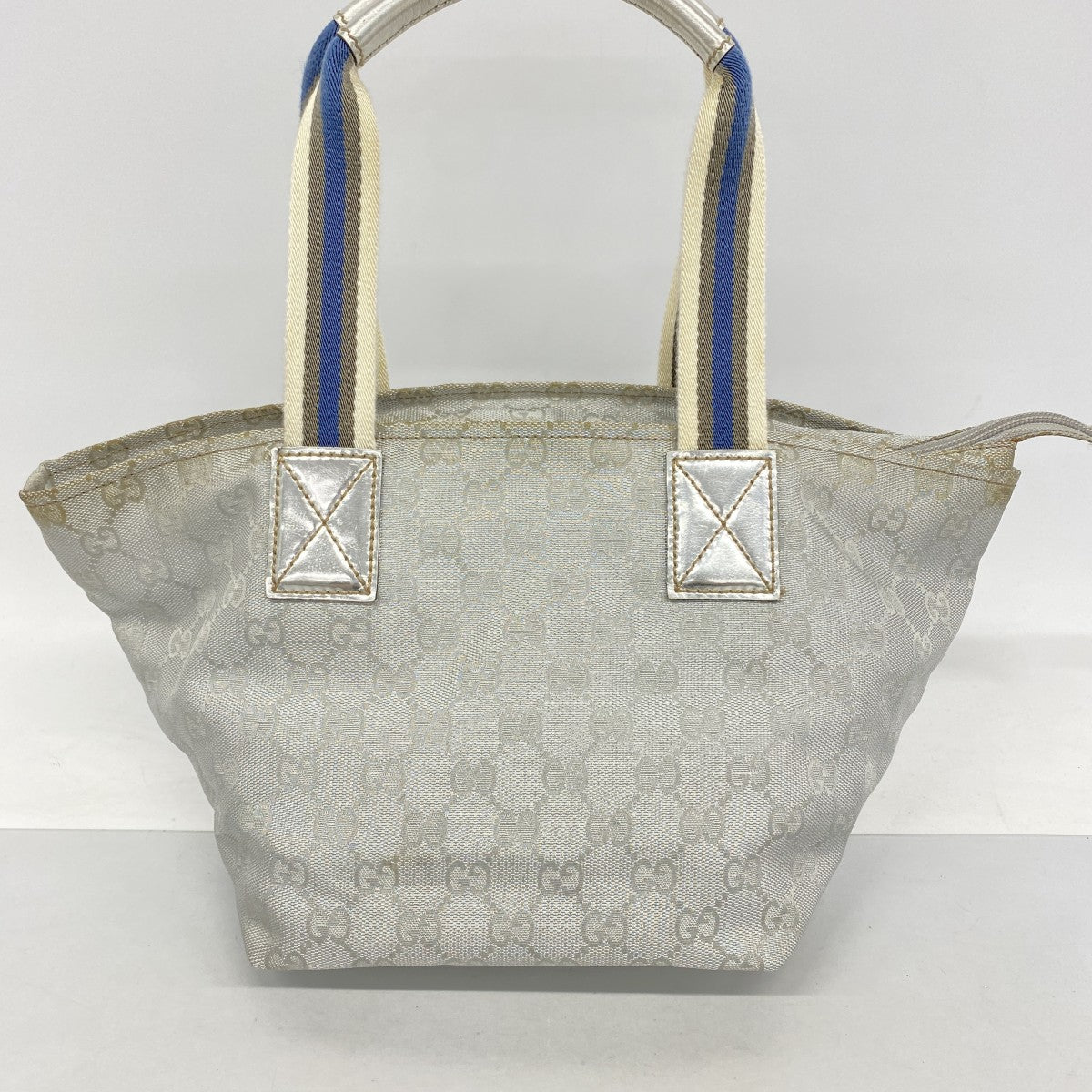 【6ga0064-k】グッチ ハンドバッグ GGキャンバス 131223 ナイロンキャンバス シルバー シルバー金具【中古】レディース