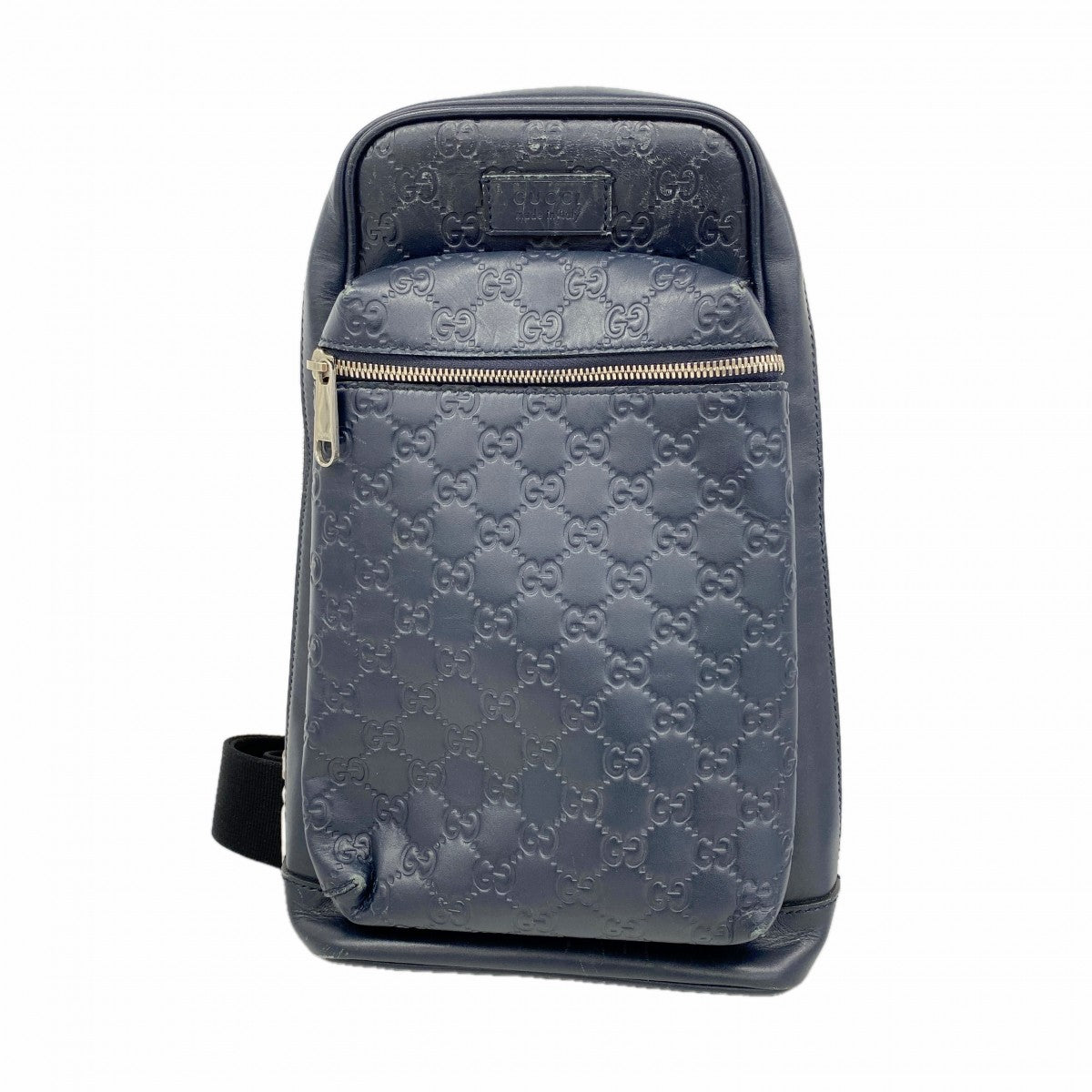 【6ga0065-k】グッチ ボディバッグ グッチシマ 450970 レザー ネイビー シルバー金具【中古】メンズ