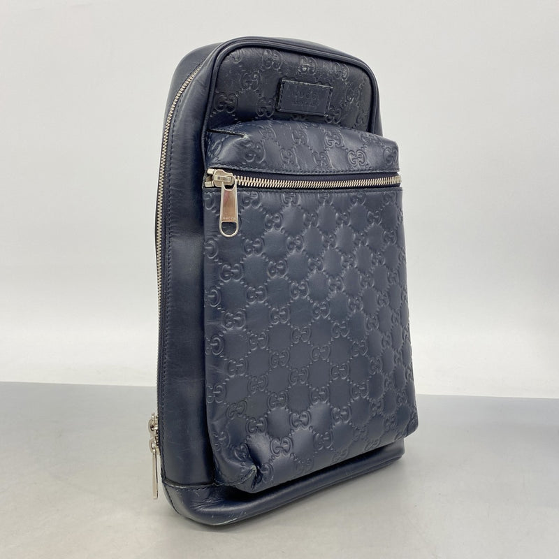 【6ga0065-k】グッチ ボディバッグ グッチシマ 450970 レザー ネイビー シルバー金具【中古】メンズ