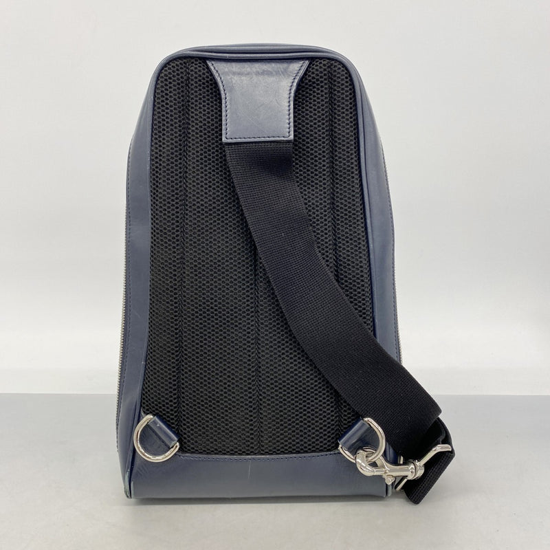 【6ga0065-k】グッチ ボディバッグ グッチシマ 450970 レザー ネイビー シルバー金具【中古】メンズ