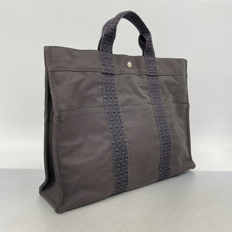 【6ga0073-k】エルメス トートバッグ エールラインMM キャンバス グレー シルバー金具【中古】メンズ レディース ユニセックス