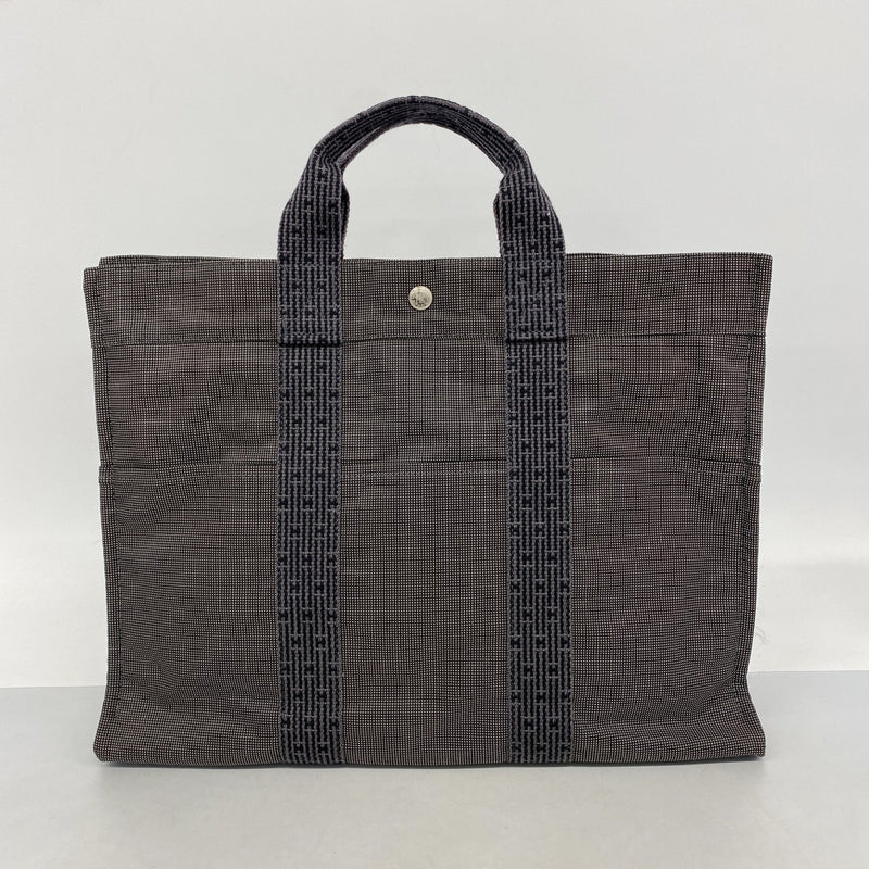 【6ga0073-k】エルメス トートバッグ エールラインMM キャンバス グレー シルバー金具【中古】メンズ レディース ユニセックス