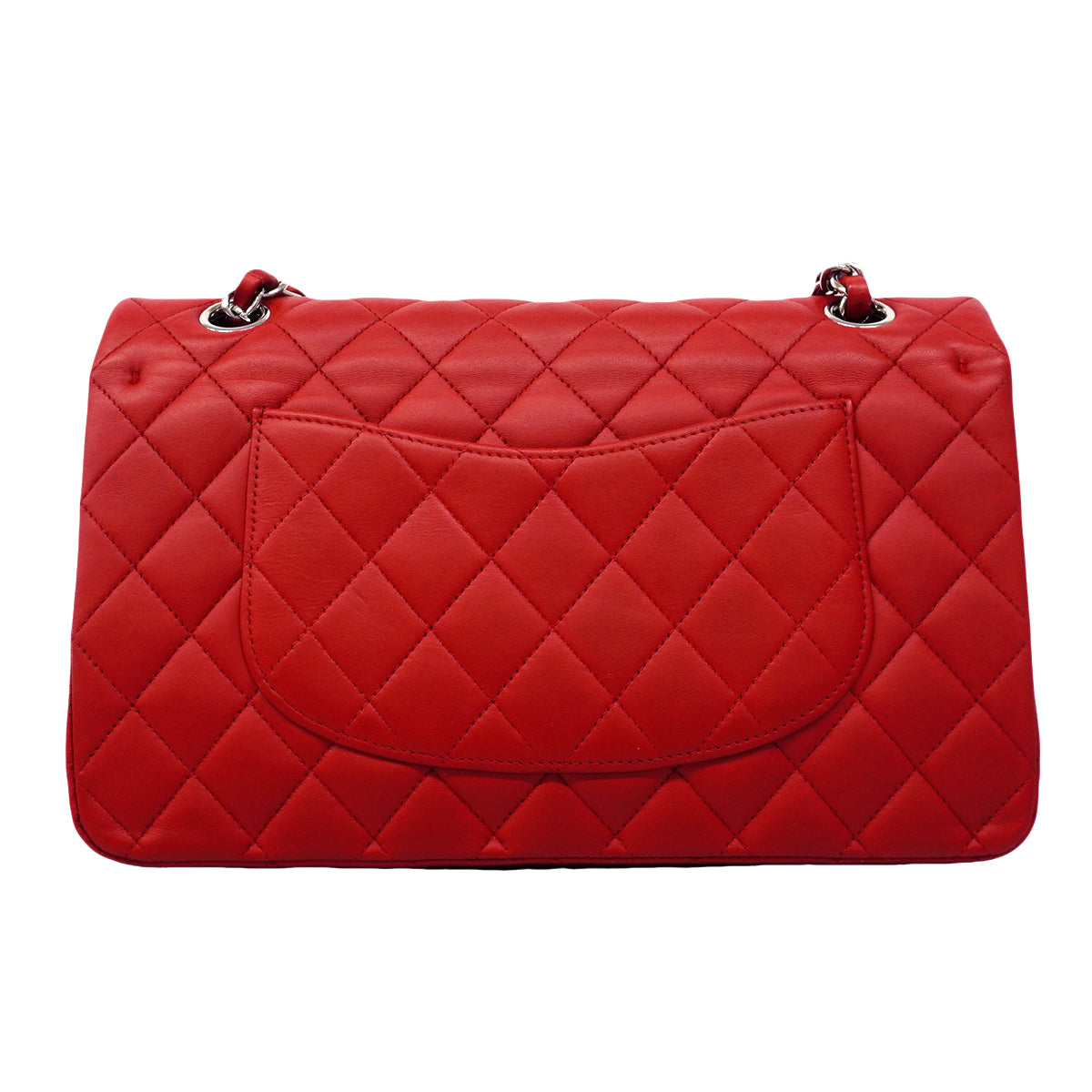 【6ga0083】シャネル ショルダーバッグ マトラッセ Wフラップ Wチェーン ラムスキン レッド シルバー金具【中古】レディース