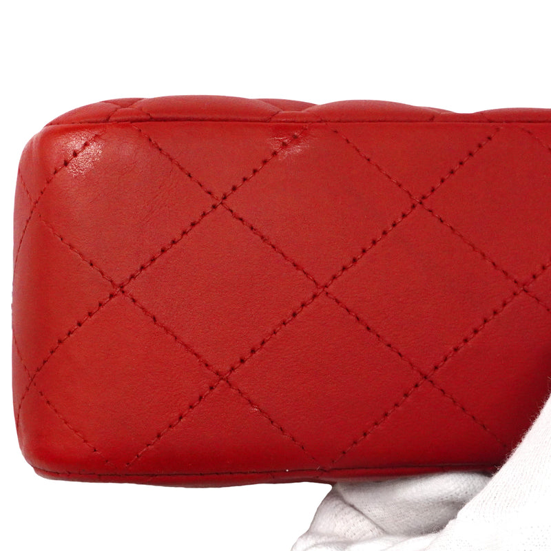 【6ga0083】シャネル ショルダーバッグ マトラッセ Wフラップ Wチェーン ラムスキン レッド シルバー金具【中古】レディース