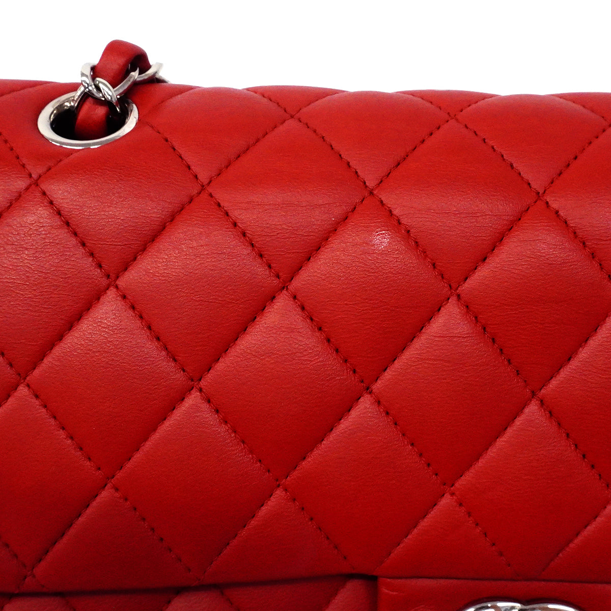 【6ga0083】シャネル ショルダーバッグ マトラッセ Wフラップ Wチェーン ラムスキン レッド シルバー金具【中古】レディース