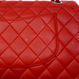 【6ga0083】シャネル ショルダーバッグ マトラッセ Wフラップ Wチェーン ラムスキン レッド シルバー金具【中古】レディース