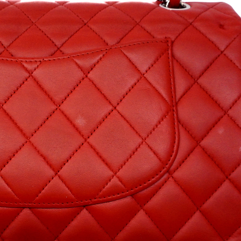 【6ga0083】シャネル ショルダーバッグ マトラッセ Wフラップ Wチェーン ラムスキン レッド シルバー金具【中古】レディース
