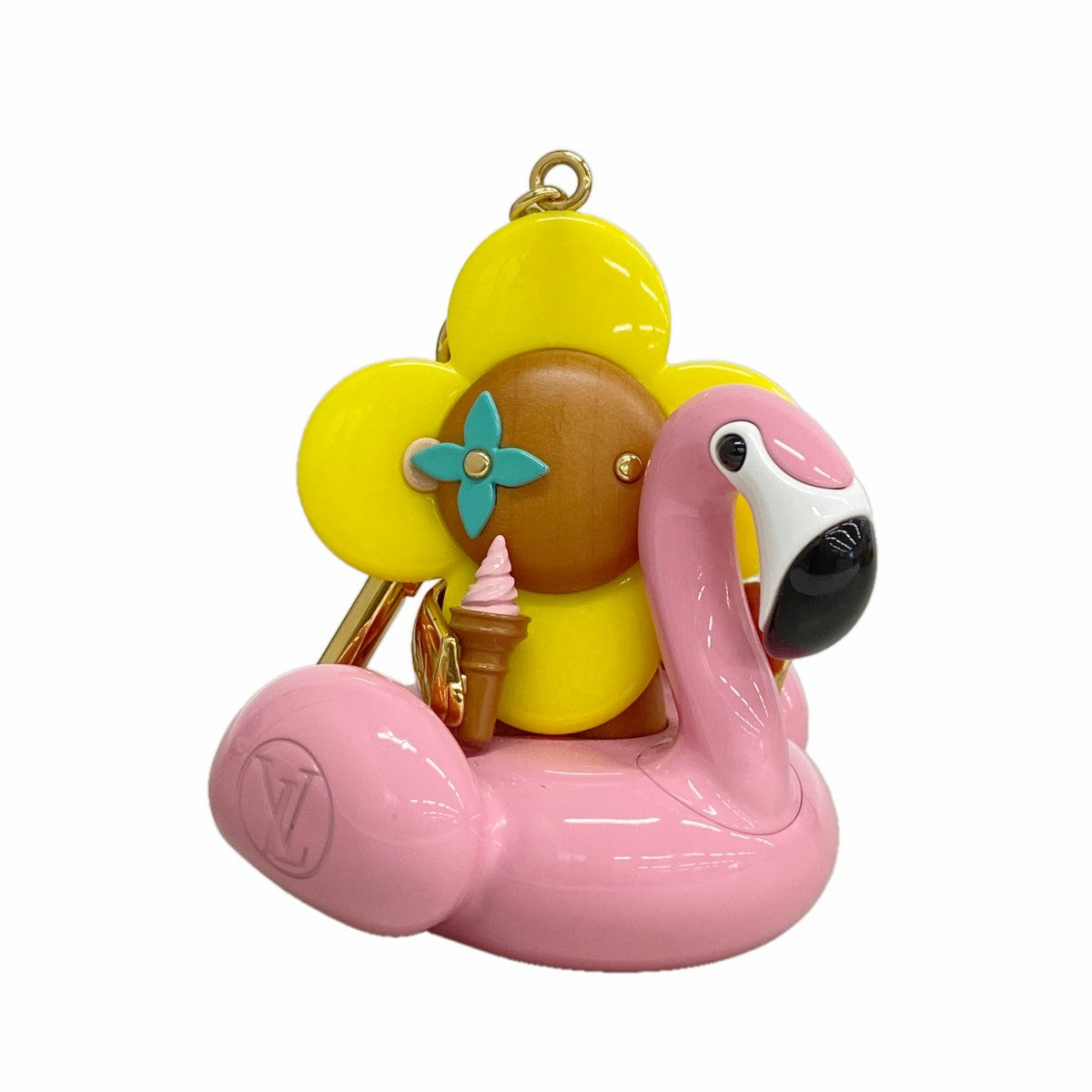 【6ga0107】ルイヴィトン キーホルダー・チャーム ポルトクレ ヴィヴィエンヌ フラミンゴ M00668 ピンク イエロー ブラウン【中古】レディース