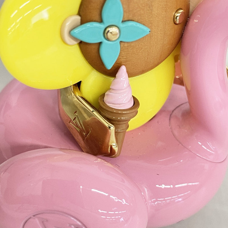 【6ga0107】ルイヴィトン キーホルダー・チャーム ポルトクレ ヴィヴィエンヌ フラミンゴ M00668 ピンク イエロー ブラウン【中古】レディース