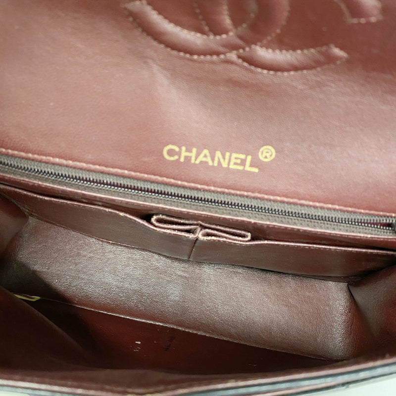 【6ga0118】シャネル ショルダーバッグ マトラッセ Wフラップ Wチェーン ラムスキン ブラック ゴールド金具【中古】レディース