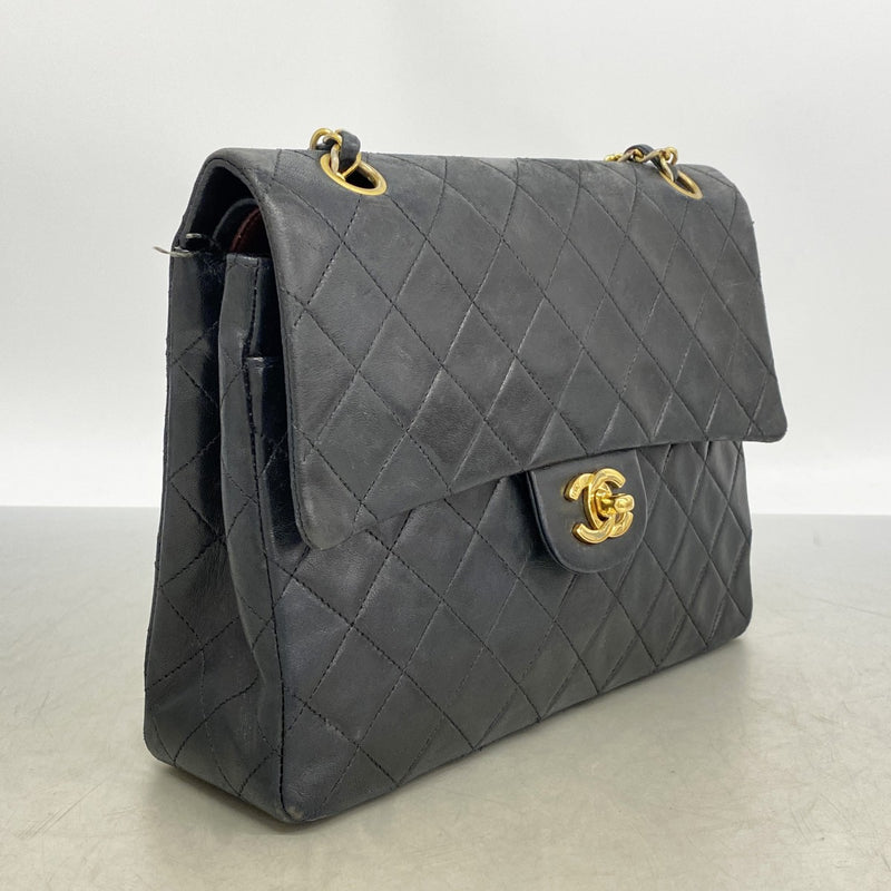 【6ga0118】シャネル ショルダーバッグ マトラッセ Wフラップ Wチェーン ラムスキン ブラック ゴールド金具【中古】レディース