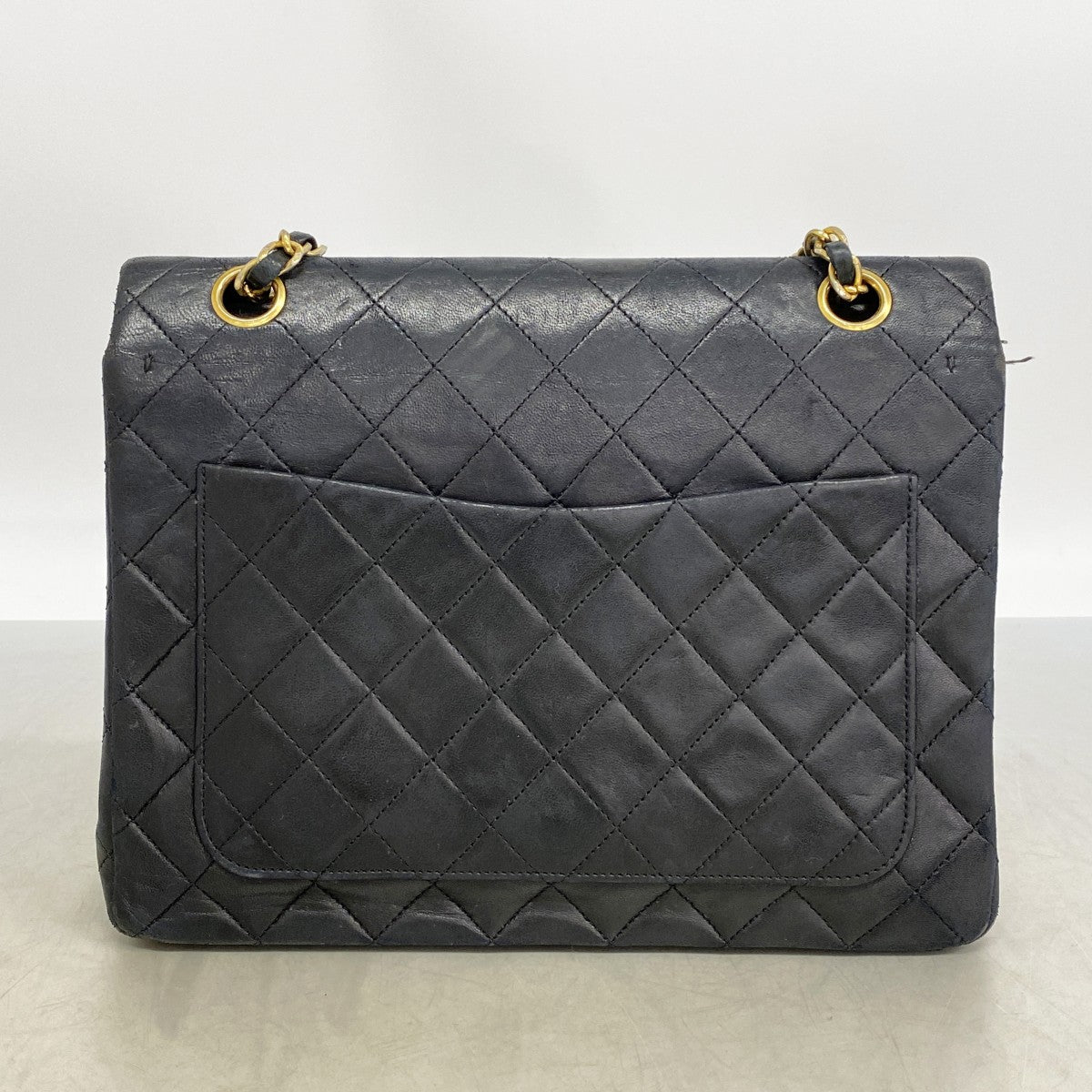 【6ga0118】シャネル ショルダーバッグ マトラッセ Wフラップ Wチェーン ラムスキン ブラック ゴールド金具【中古】レディース