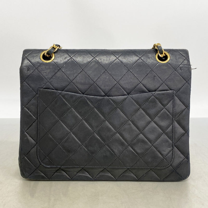 【6ga0118】シャネル ショルダーバッグ マトラッセ Wフラップ Wチェーン ラムスキン ブラック ゴールド金具【中古】レディース