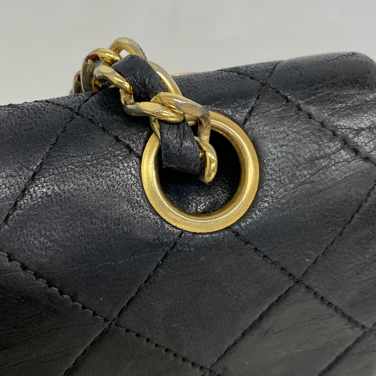 【6ga0118】シャネル ショルダーバッグ マトラッセ Wフラップ Wチェーン ラムスキン ブラック ゴールド金具【中古】レディース
