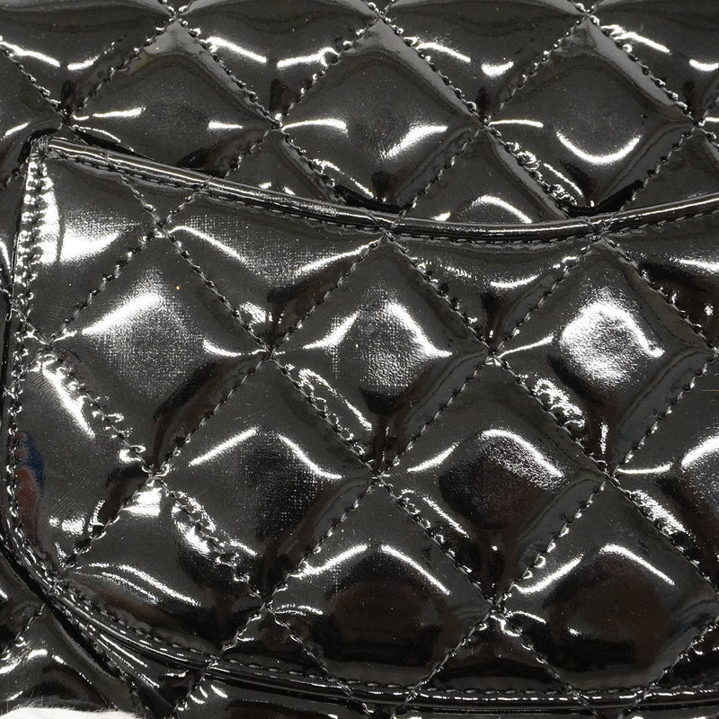 【6ga0139-h】シャネル ショルダーバッグ ミニマトラッセ チェーンショルダー パテントレザー ブラック シルバー金具【中古】レディース