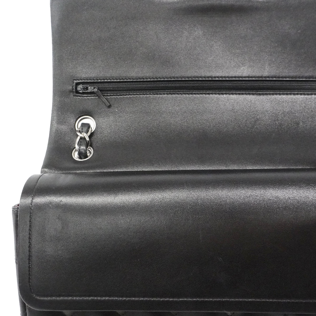 【6ga0142-h】シャネル ショルダーバッグ デカマトラッセ Wフラップ Wチェーン ラムスキン ブラック シルバー金具【中古】レディース
