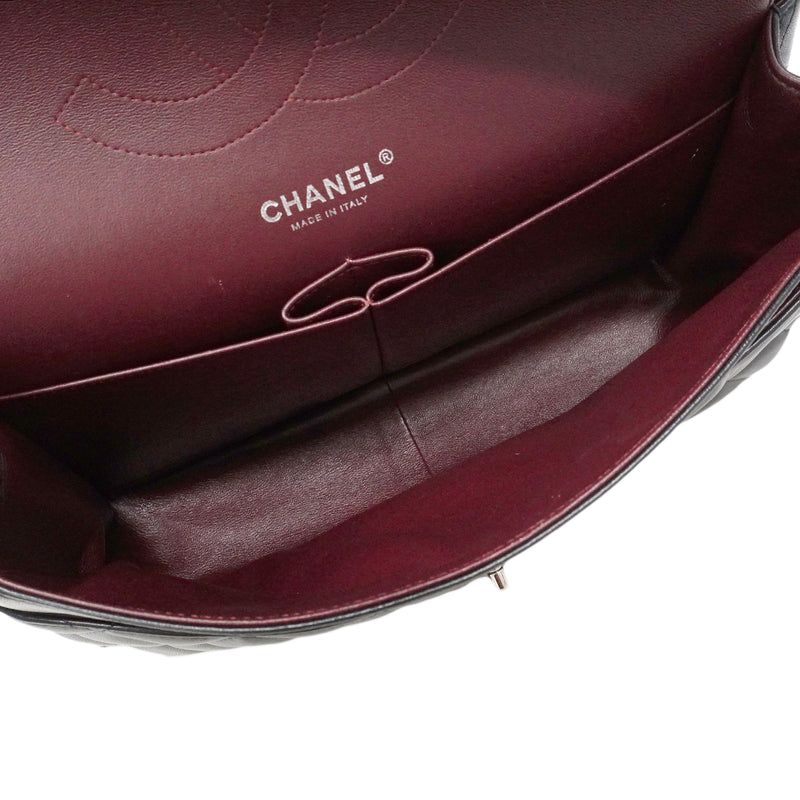 【6ga0142-h】シャネル ショルダーバッグ デカマトラッセ Wフラップ Wチェーン ラムスキン ブラック シルバー金具【中古】レディース