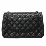 【6ga0142-h】シャネル ショルダーバッグ デカマトラッセ Wフラップ Wチェーン ラムスキン ブラック シルバー金具【中古】レディース