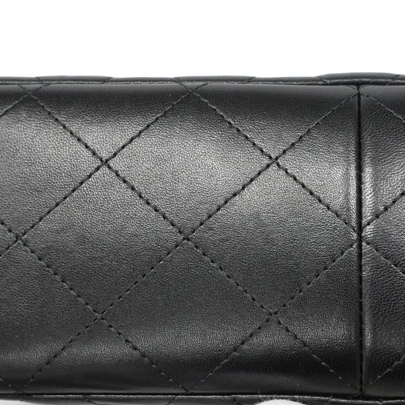 【6ga0142-h】シャネル ショルダーバッグ デカマトラッセ Wフラップ Wチェーン ラムスキン ブラック シルバー金具【中古】レディース