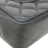 【6ga0142-h】シャネル ショルダーバッグ デカマトラッセ Wフラップ Wチェーン ラムスキン ブラック シルバー金具【中古】レディース