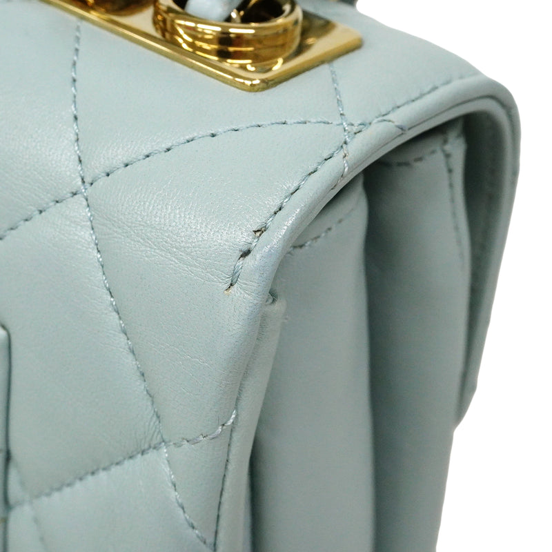 【6ga0143-h】シャネル ハンドバッグ マトラッセ チェーンショルダー ラムスキン ライトブルー シャンパンゴールド金具 2wayバッグ【中古】レディース