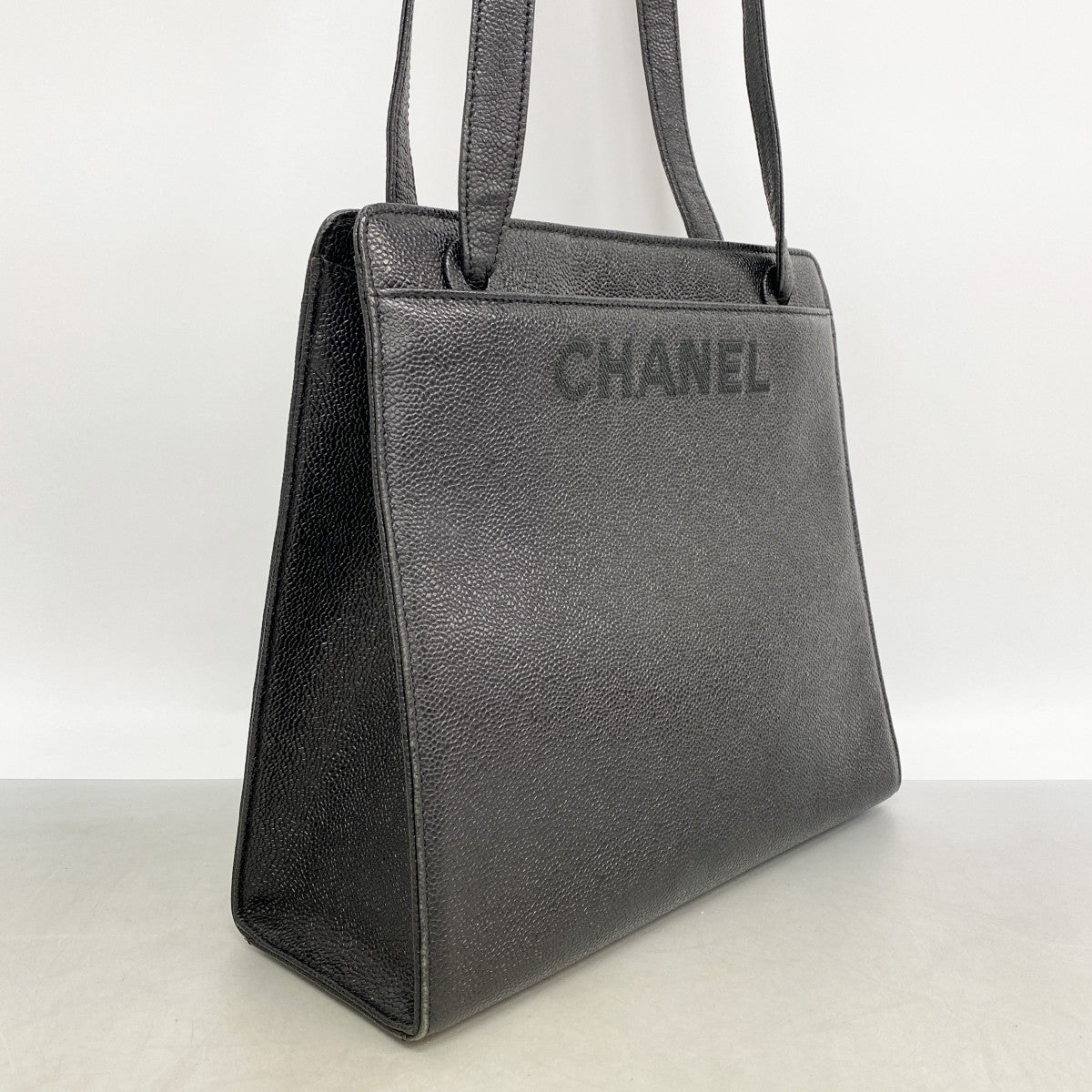 【6ga0152-k】シャネル トートバッグ キャビアスキン ブラック ゴールド金具【中古】レディース