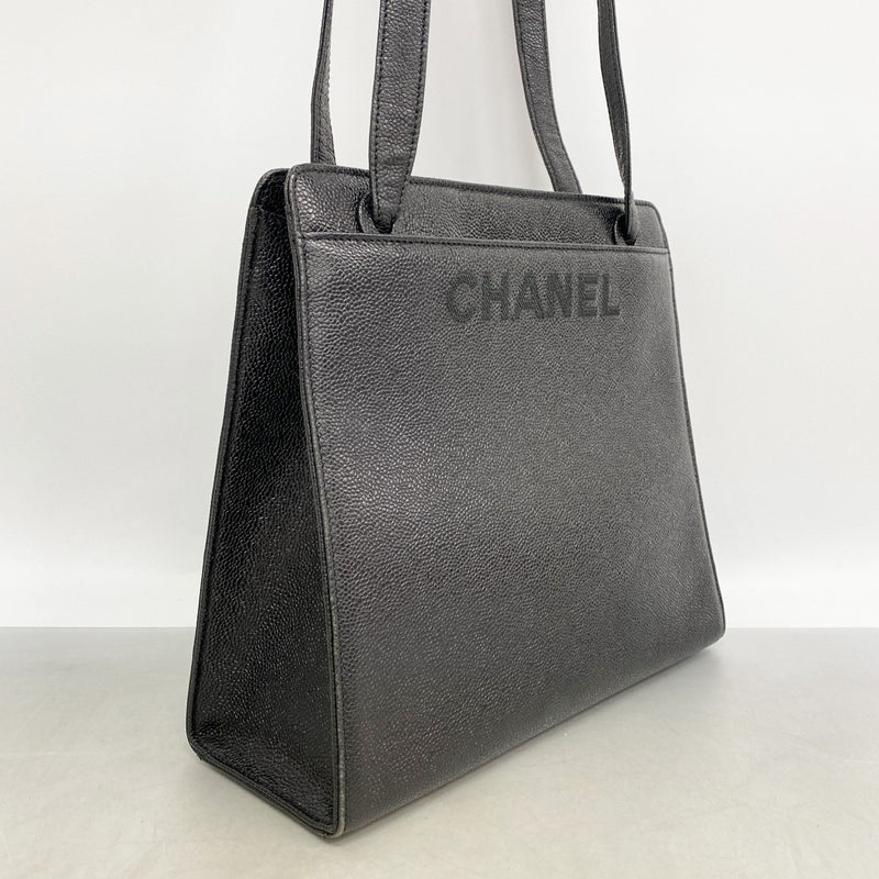 【6ga0152-k】シャネル トートバッグ キャビアスキン ブラック ゴールド金具【中古】レディース