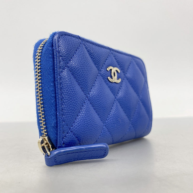 【6ga0173-k】シャネル コインケース マトラッセ キャビアスキン ブルー シャンパンゴールド金具【中古】レディース