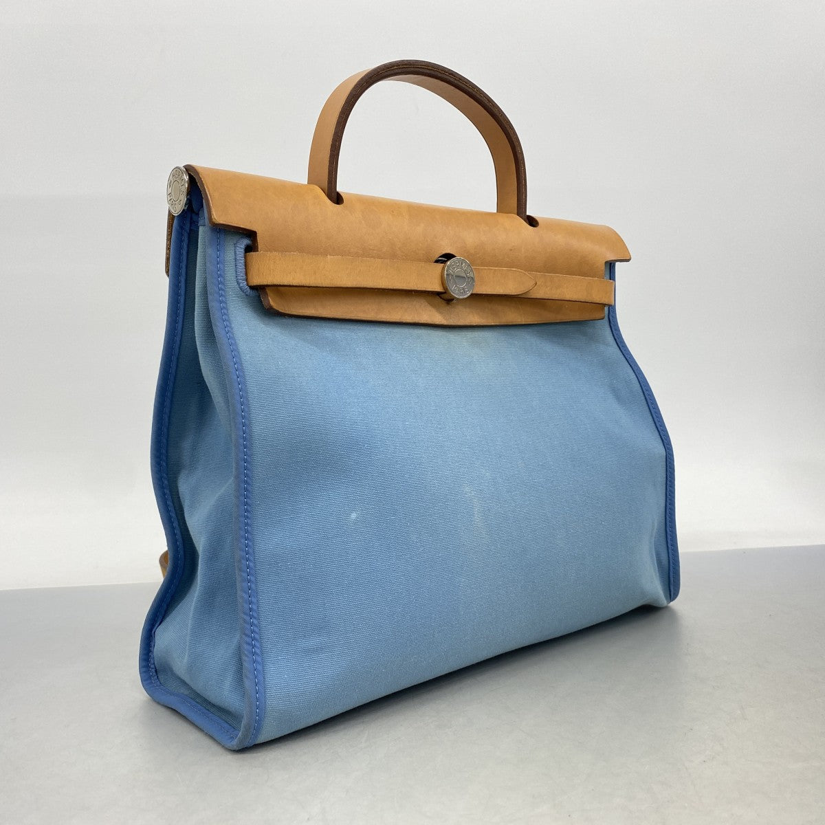 【6ga0175】エルメス ハンドバッグ エールバッグジップPM トワルオフィシエ ブルー シルバー金具 □O刻印 2wayバッグ【中古】レディース