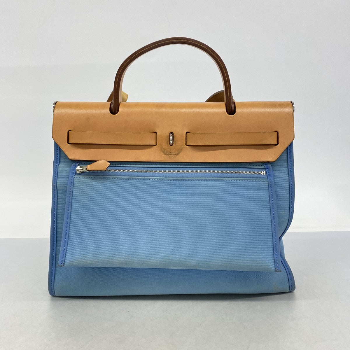 【6ga0175】エルメス ハンドバッグ エールバッグジップPM トワルオフィシエ ブルー シルバー金具 □O刻印 2wayバッグ【中古】レディース