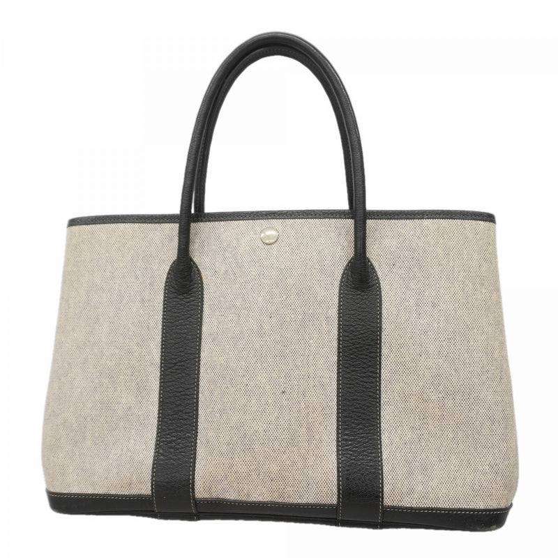 【6ga0185-h】エルメス トートバッグ ガーデンパーティPM トワルアッシュ ブラック シルバー金具 □F刻印【中古】レディース