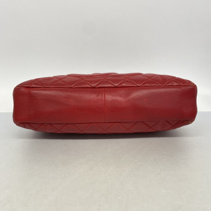 【6ga0190-k】シャネル チェーントート マトラッセ キャビアスキン レッド シルバー金具【中古】レディース